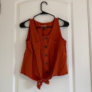 Universal thread button and tie orange tank